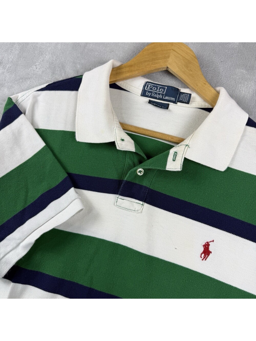 Polo Ralph Lauren Custom Fit Green Navy Stripe Short Sleeve Polo Shirt Men’s XXL